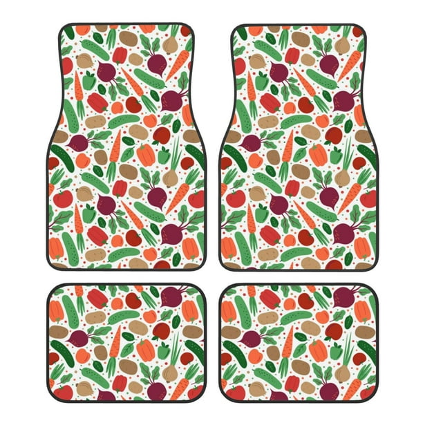 Fotbe Vegetables Juego de 4 Tapetes para Auto con Estampado – Alfombrillas de Goma Reforzada, Diseño Antideslizante, Protección para Todo el Año – Vehículos, Autos, Camionetas y SUVs
