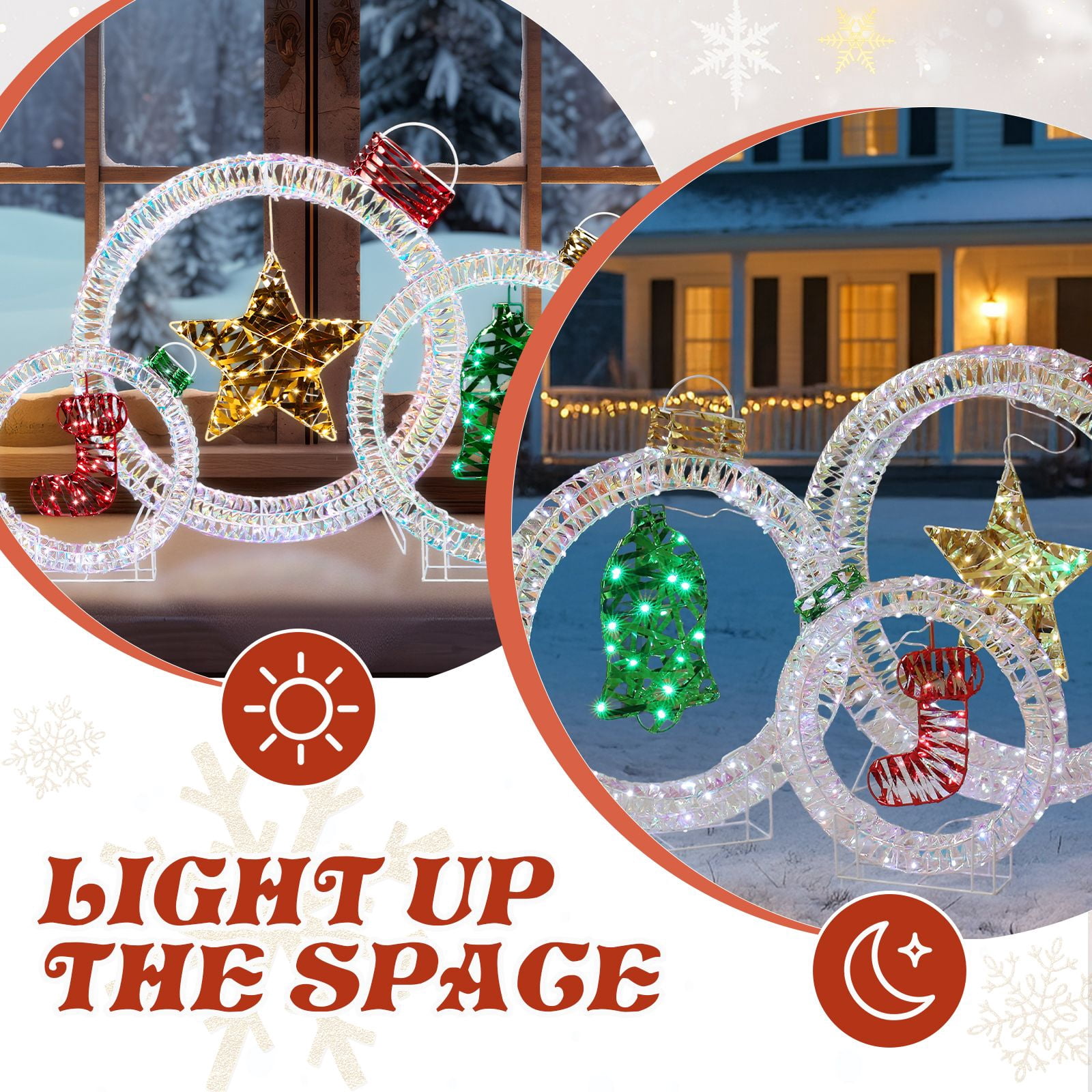 Set of 3 Lighted Iridescent Cut-out Light Bulb Christmas Decorations, Pre-lit Holiday Decor with 295 White LED Lights for Xmas Outdoor Indoor Decor Lighted Holiday Displays