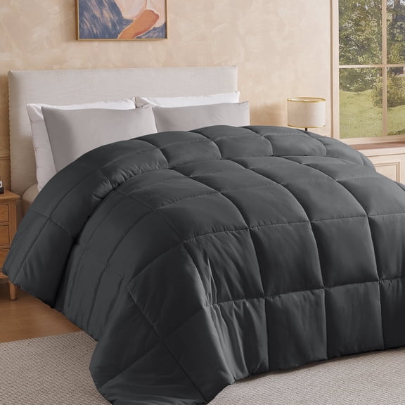 Aquzin Comforter Queen Size, All Season Quilted Down Alternative Duvet Insert with Corner Tabs, Machine Washable Microfiber Bedding, Gray