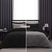 DNG Creations 5 Piece Reversible Diamond Pattern Comforter Solid - 100% Egyptian Cotton, 800 TC ( Oversized King - Size ) All-Season 550 GSM ( Dark-Grey/Black Colour )