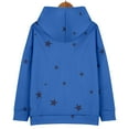 thumbnail image 4 of Women's Star Print Drawstring Hooded Sweatshirt with Pocket, Lightweight Oversized Long Sleeve Pullover Top, Casual Streetwear Fall Winter Comfort Wear, Aesthetic Soft Fleece Loungewear Blue L, 4 of 8