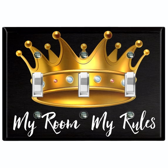 Metal Light Switch Plate Outlet Cover (My Room My Rules Crown - Triple Toggle)
