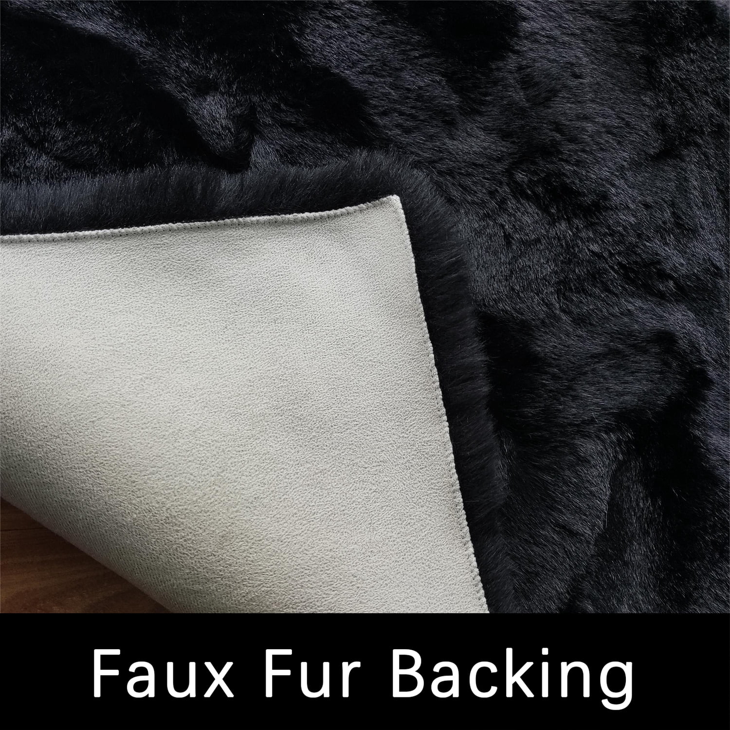 Latepis 8x10 Faux Fur Rug, Area Rug, Faux Rabbit fur Rug for Living Room, Fluffy Washable Faux fox fur Rug for Bedroom, Nursery, Furry Sheepskin Rug, Large Rug, Black Fur Rug, Rectangle