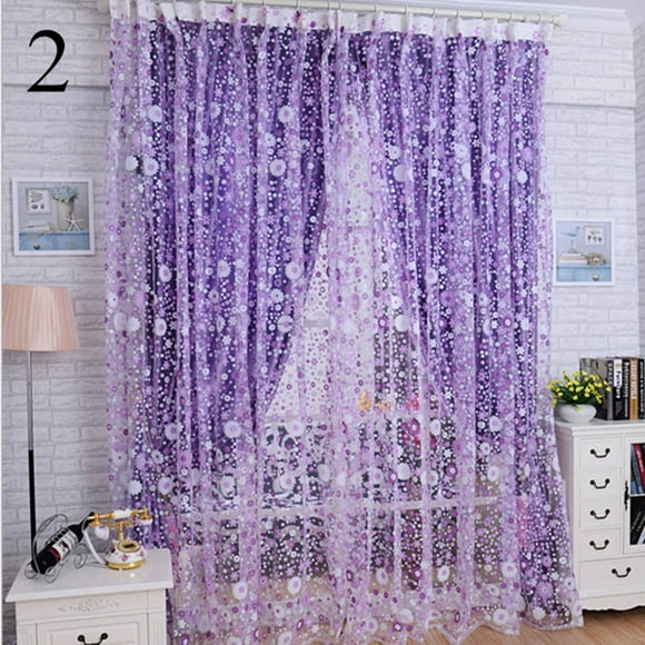 EGNMCR Curtains, Curtains for Bedroom Print Floral Voile Door Sheer Window Curtains Room Curtain Divider 100X200CM the Curtain