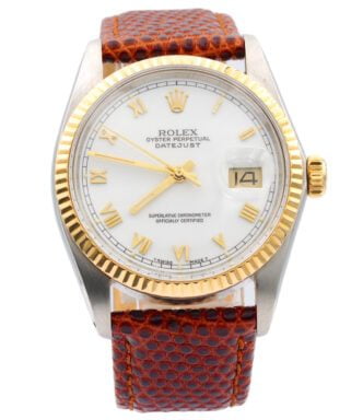 Pre-Owned Mens Rolex Two-Tone 18K/SS Datejust Watch with White Roman Dial 16013