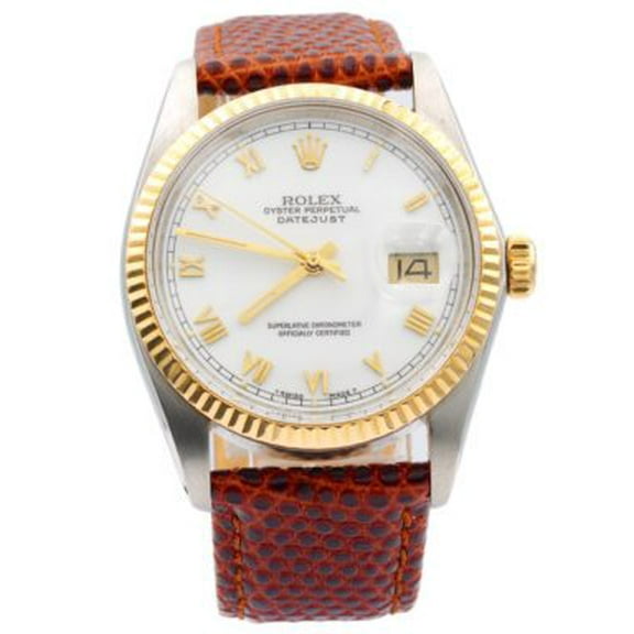 Pre-Owned Mens Rolex Two-Tone 18K/SS Datejust Watch with White Roman Dial 16013