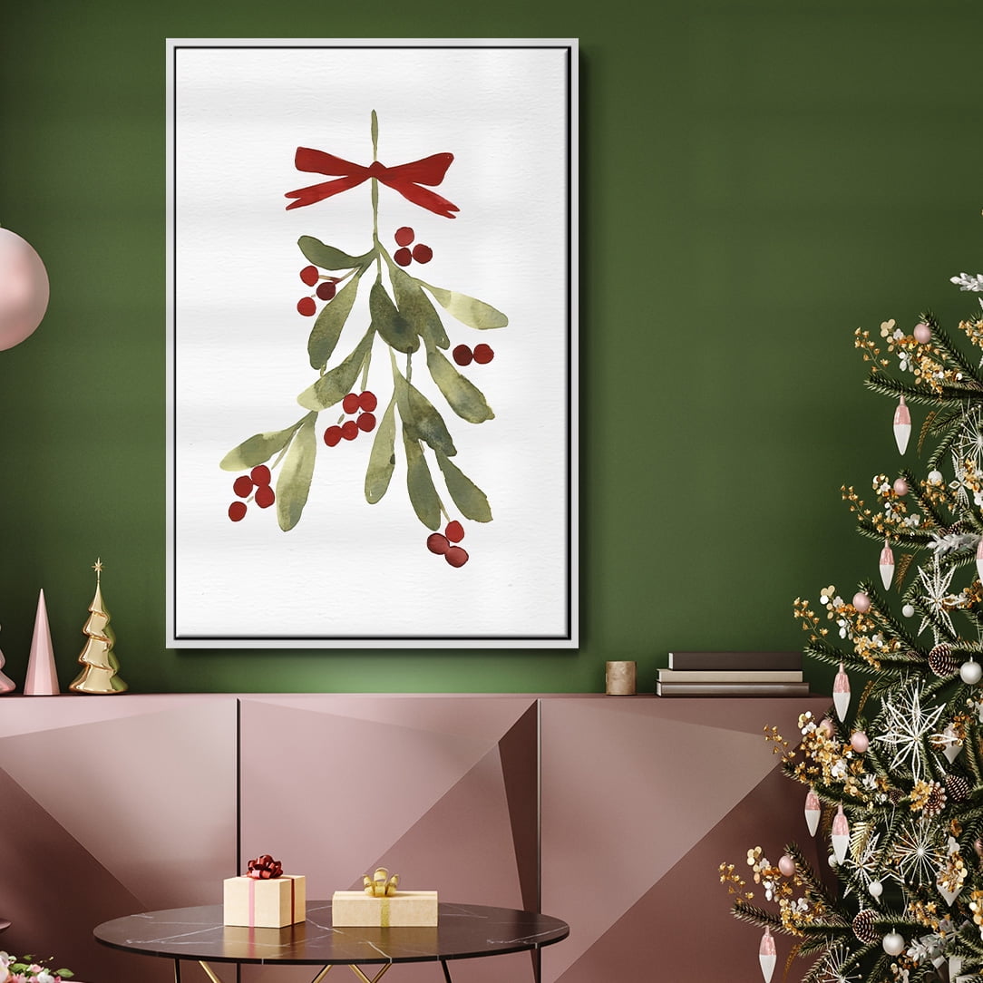Mistletoe Bow I - Framed Gallery Wrapped Holiday Canvas - 25 x 37 - White Frame