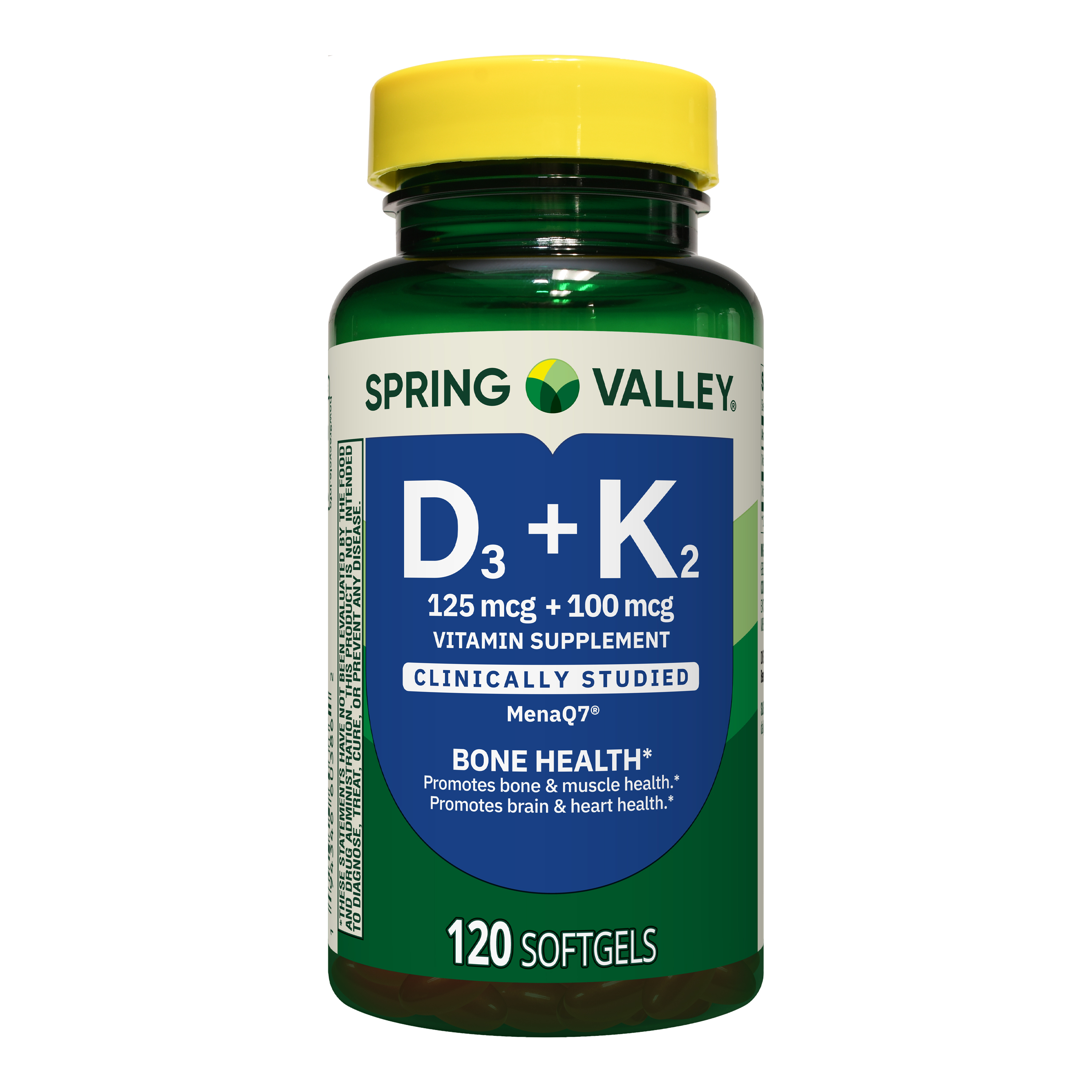 Spring Valley D3 125 mcg + K2 (100 mcg) for Bone Health Softgels, 120 Count