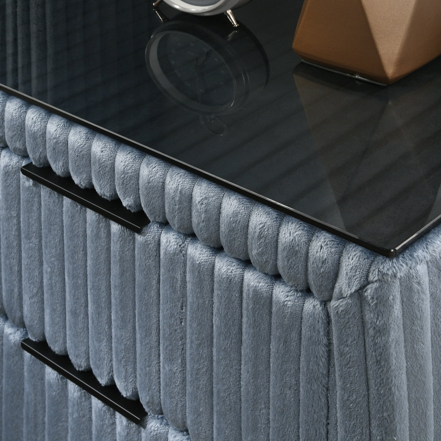 Roundhill Furniture Mavela Wide Wale Corduroy Upholstery Nightstand, Blue