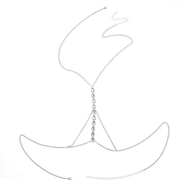 1 cadena para el cuerpo con incrustaciones de diamantes, cadena de moda para el cuerpo, decoración, cadena de pecho multicapa sexy para mujeres (plata)