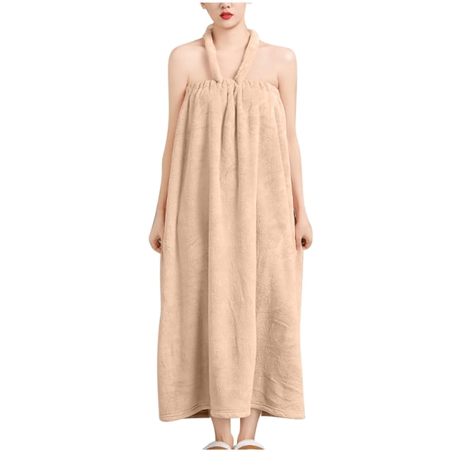 Wensltd Women's Solid Color Sleeveless Plush Home Bathrobe Soft Lightweight Style for Daily