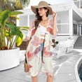 thumbnail image 5 of Leaves Red Women Swimsuit Cover up V Neck Beach Dress Short Sleeve Vacation Outfits Swimwear, 5 of 7
