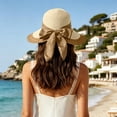 thumbnail image 2 of HONHUZH Summer Hats Womens Foldable Straw Sun Hat With Ruffled Edge And Bow Summer Beach Hat, 2 of 9