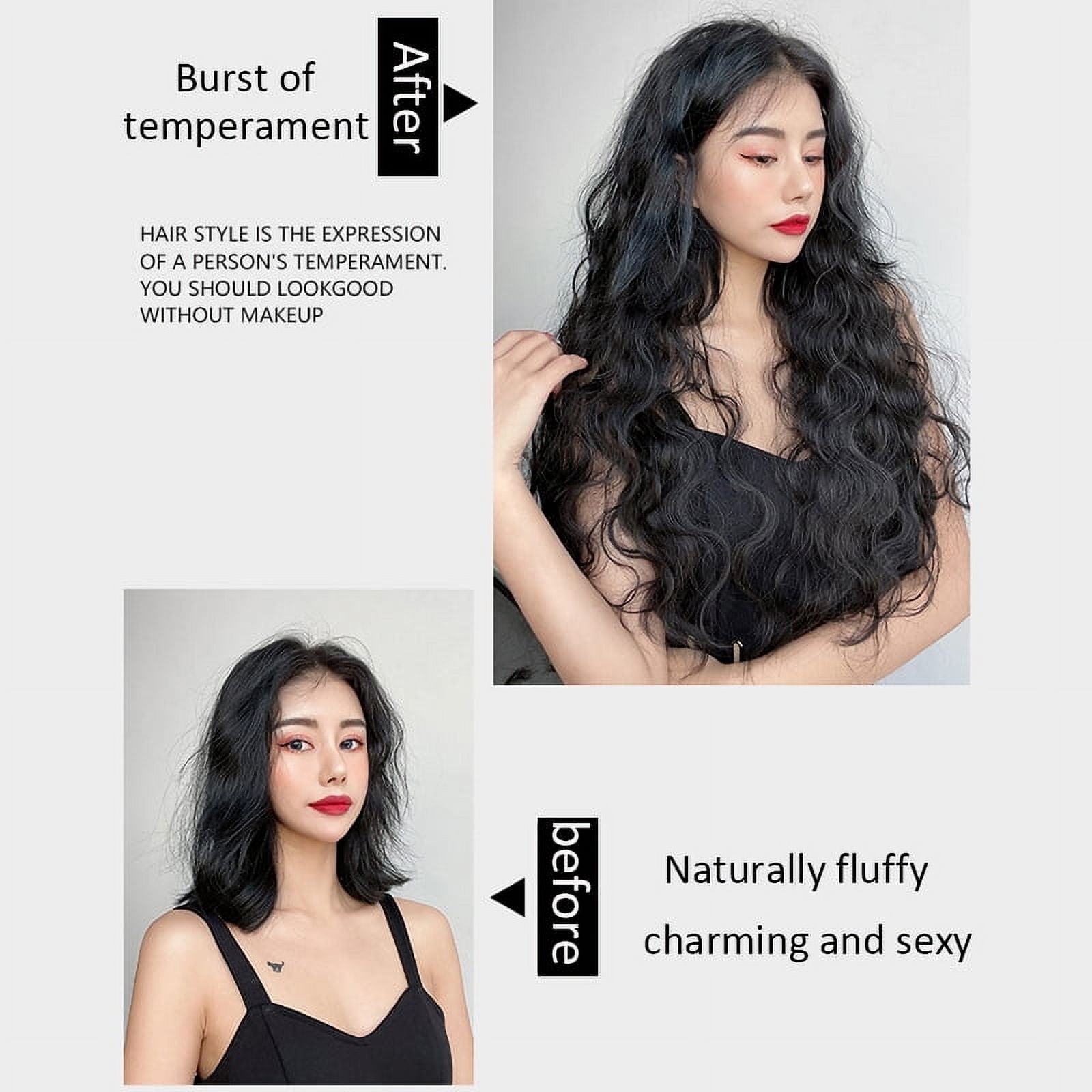 Synthetic U-Shaped corn beard wig piece clip in hair extension water ripple hairpiece black long wavy curly fake hair piece