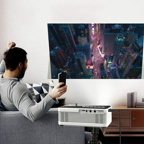 Proyector HD para el hogar, dormitorio, proyector doméstico, pequeño proyector portátil compatible con la misma pantalla y conectado a una fuente de alimentación móvil para exteriores. Proyector HD.