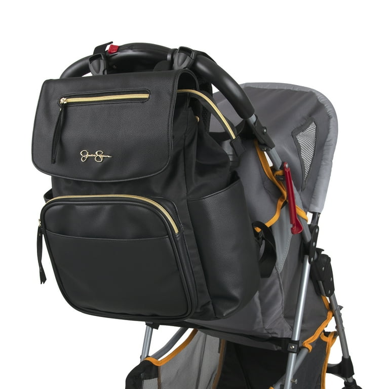 Jessica Simpson Vegan Leather Diaper Bag Backpack Black Multi Pocket Snow Leopard Interior Changing Pad Walmart