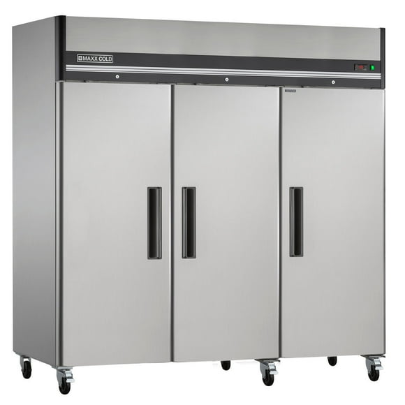 Maxx Cold Triple Door Reach-In Refrigerator, Top Mount, 81"W, 72 cu. ft. Storage Capacity, in Stainless Steel