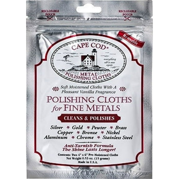 Cape Cod Polish Co Metal Polishing Cloths Foil Pouch 0.53oz, Stainless Steel