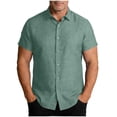 thumbnail image 2 of Viikei Men's and Big Men's Crewneck Tee with Short Sleeves,Men Solid-Color Casual Loose Fashion Button Beach Shirt Short Sleeve Turndown Collar Top Shirt Green M, 2 of 2