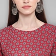 thumbnail image 7 of Janasya Indian Round Neck 3/4 Sleeve Digital Print Maroon Poly Crepe Kurta For Women, 7 of 7
