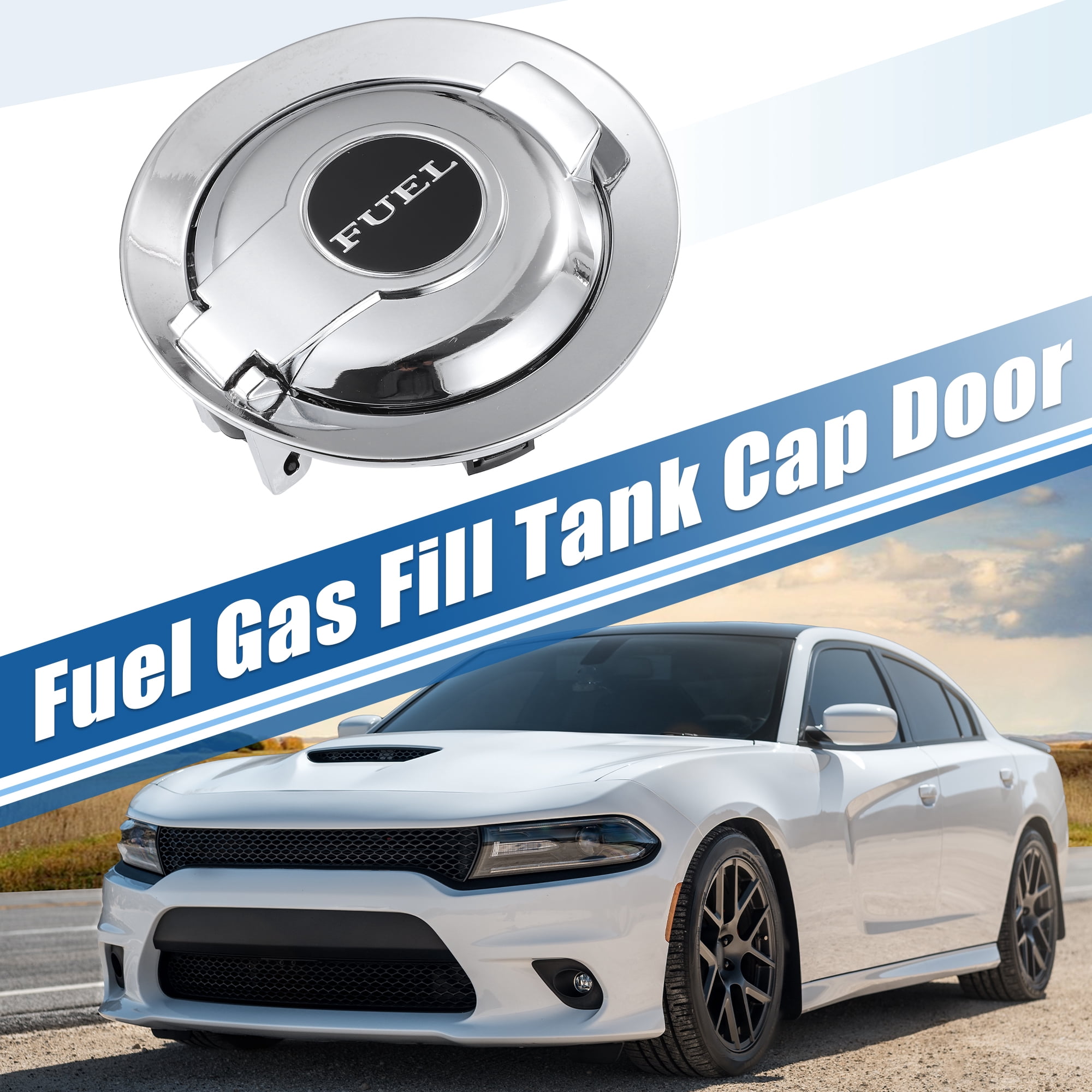 Unique Bargains Car Fuel Tank Filler Cover Door Gas Tank Cap 68250120AA for Dodge Challenger 2008-2019 Silver Tone