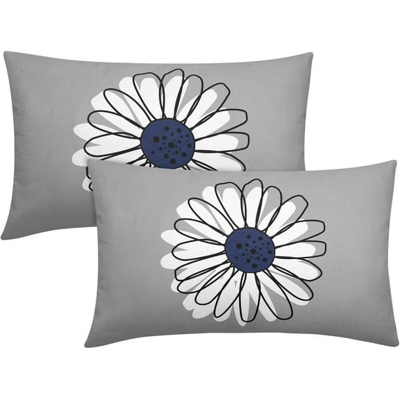 Navy Blue White Daisy Pillow Covers 12x20 Set of 2 Spring Summer Gray Grey Colored Decorative Throw Pillows Outdoor Modern Art Flower Pillowcase Lumbar Linen Cushion Case for Home Sofa Couch Bed