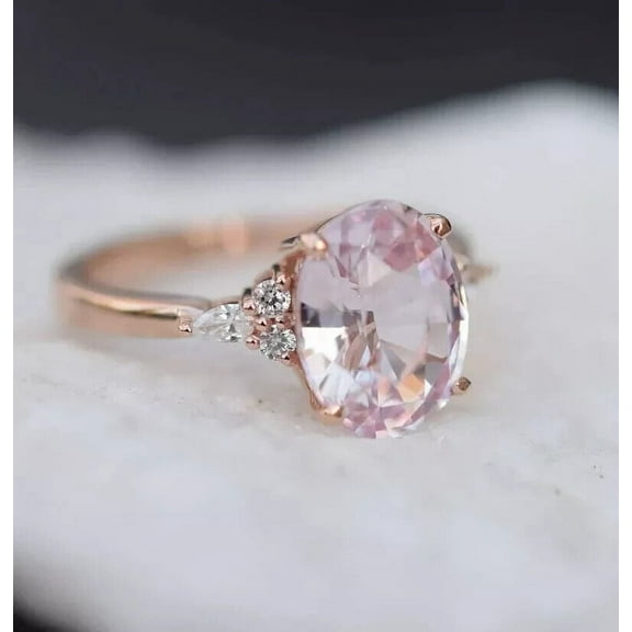 Gems Jewels 2.00 Ct Oval Cut Pink Sapphire Engagement Wedding 14K White Gold Plated 925 Sterling Silver For Women's -5.5