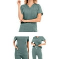 thumbnail image 4 of YABCSAZ Summer Outfits for Women Short Sleeved V Neck Tee Shirt Tops and Capri Wide Leg Pants Solid Color Loose Fit Casual 2 Piece Pajama Sets, 4 of 4