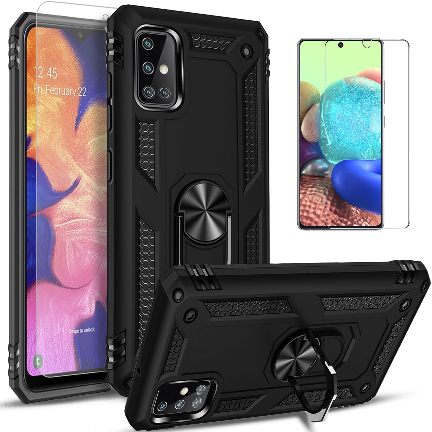 Samsung Galaxy A71 5G Case, With [Tempered Glass Screen Protector Included], STARSHOP Drop Protection Ring Kickstand Cover- Black
