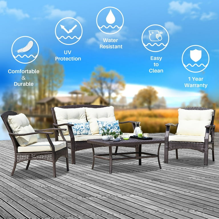 Adelita 4 piece rattan sofa set with cushions discount