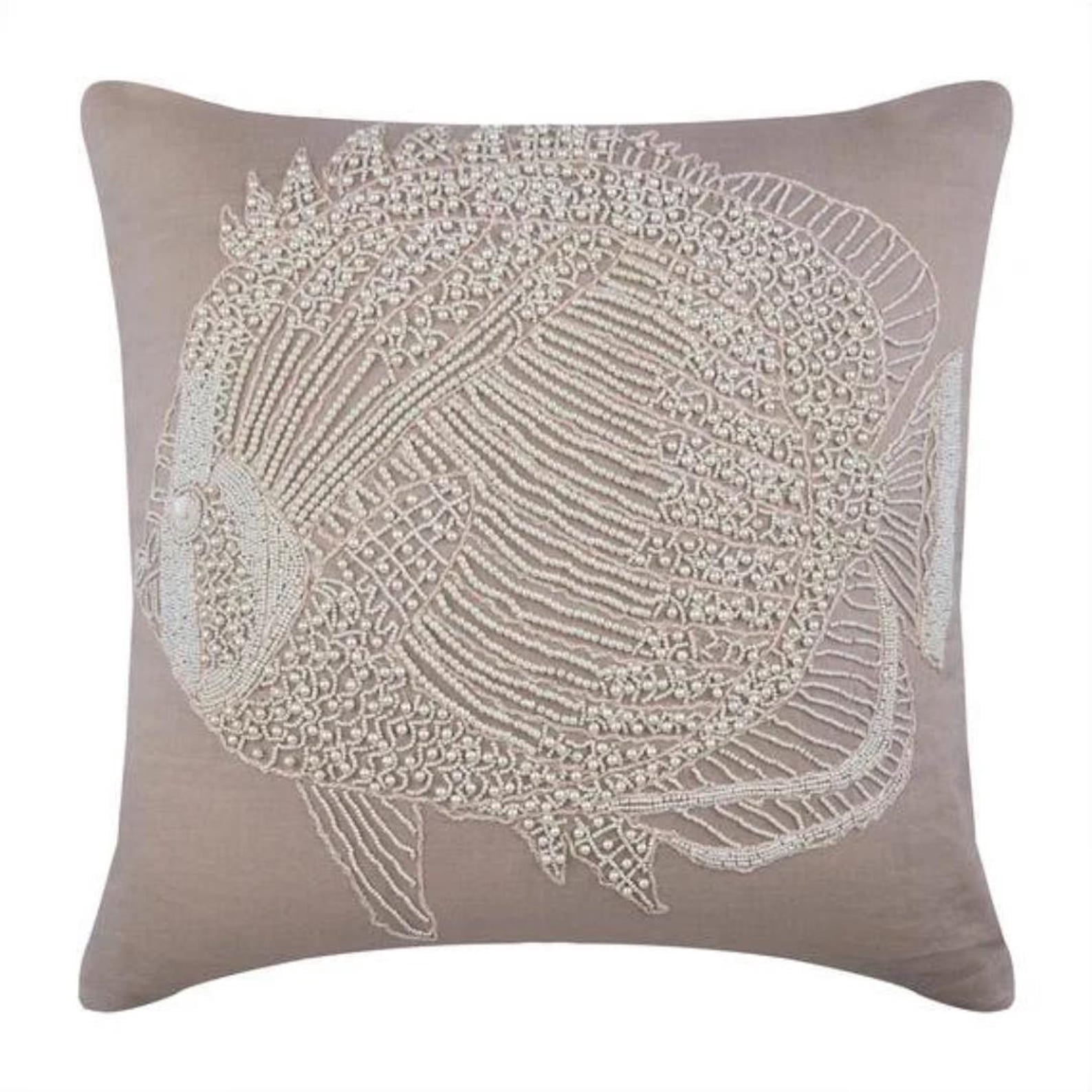 22x22 inch (55x55 cm) Throw Pillow Cover, Mocha Pillow case, Beaded Fish Sea Creatures Ocean Beach Pillow Cover, Cotton Linen Square Pillowcase, Floral Mediterranean - Butterfly Fish
