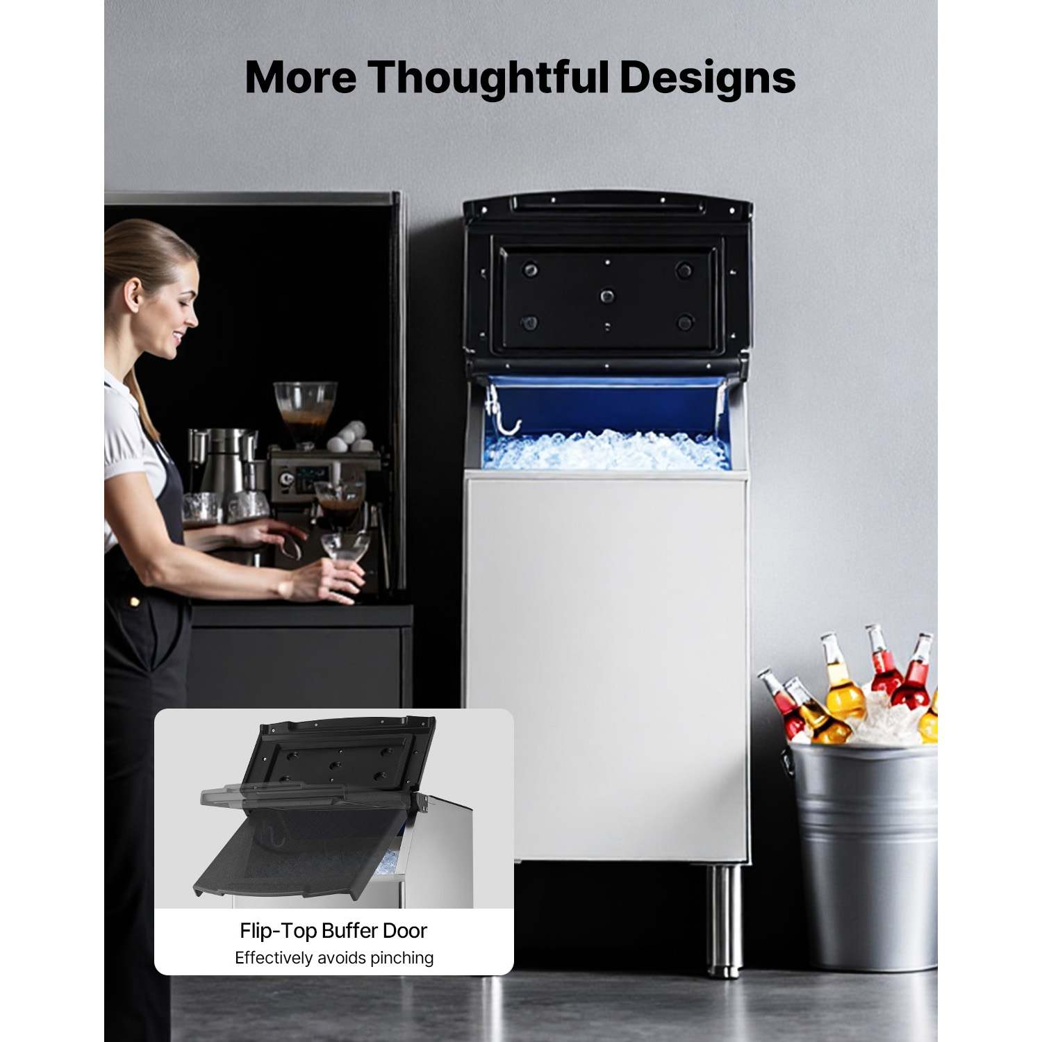 KFFKFF Commercial Ice Maker Storage Bin, 300 lbs Capacity, Stainless Steel Ice Storage Bin with Adjustable Non-Slip Rubber Feet, Ideal for Restaurants, Hotels, and Beverage Shops