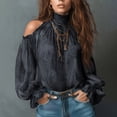 thumbnail image 2 of Helii Long Sleeve Shirts for Women Cold Shoulder Halter Neck Chiffon Blouse Boho Print Elegant Shirts Autumn Fall Outfift Casual Office Work Top, 2 of 7