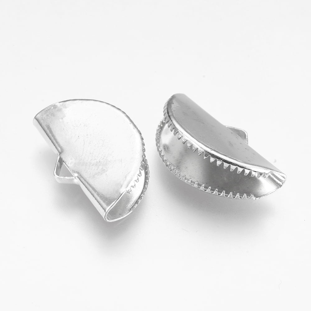 300pcs Iron Ribbon Crimp Ends Fan 12.5x20mm Hole: 1.5x2.5mm