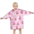 thumbnail image 3 of Pink Christmas Tree Pattern Blanket Hoodies for Kids 6-13YR Oversize Wearable Blanket Hoodies for Boys Girls Teens, 3 of 7
