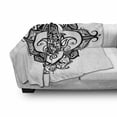 thumbnail image 3 of Hamsa Soft Flannel Fleece Throw Blanket, Curvy Ornate Frame with Antique Motif Floral Tattoo, Cozy Plush for Indoor and Outdoor Use, 50" x 60", White Black, by Ambesonne, 3 of 6
