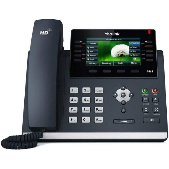 Yealink SIP-T46S IP Phone, 16 Lines. 4.3-Inch Color Display. Dual-Port Gigabit Ethernet, 802.3af PoE, Power Adapter Not Included