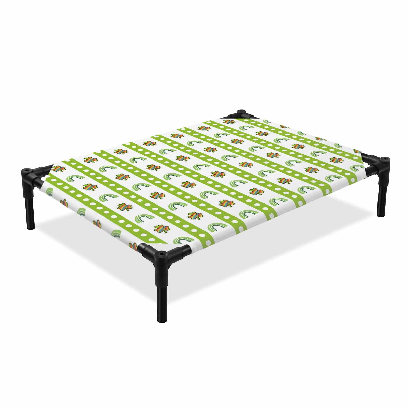 St. Patrick s Day Elevated Dog Bed Rainbow Shamrock Green Stripe Polka Dot Cooling Breathable Outdoor Raised Dog Cot Bed with Metal Frame Non-Slip Feet for Medium Dog 24x20in