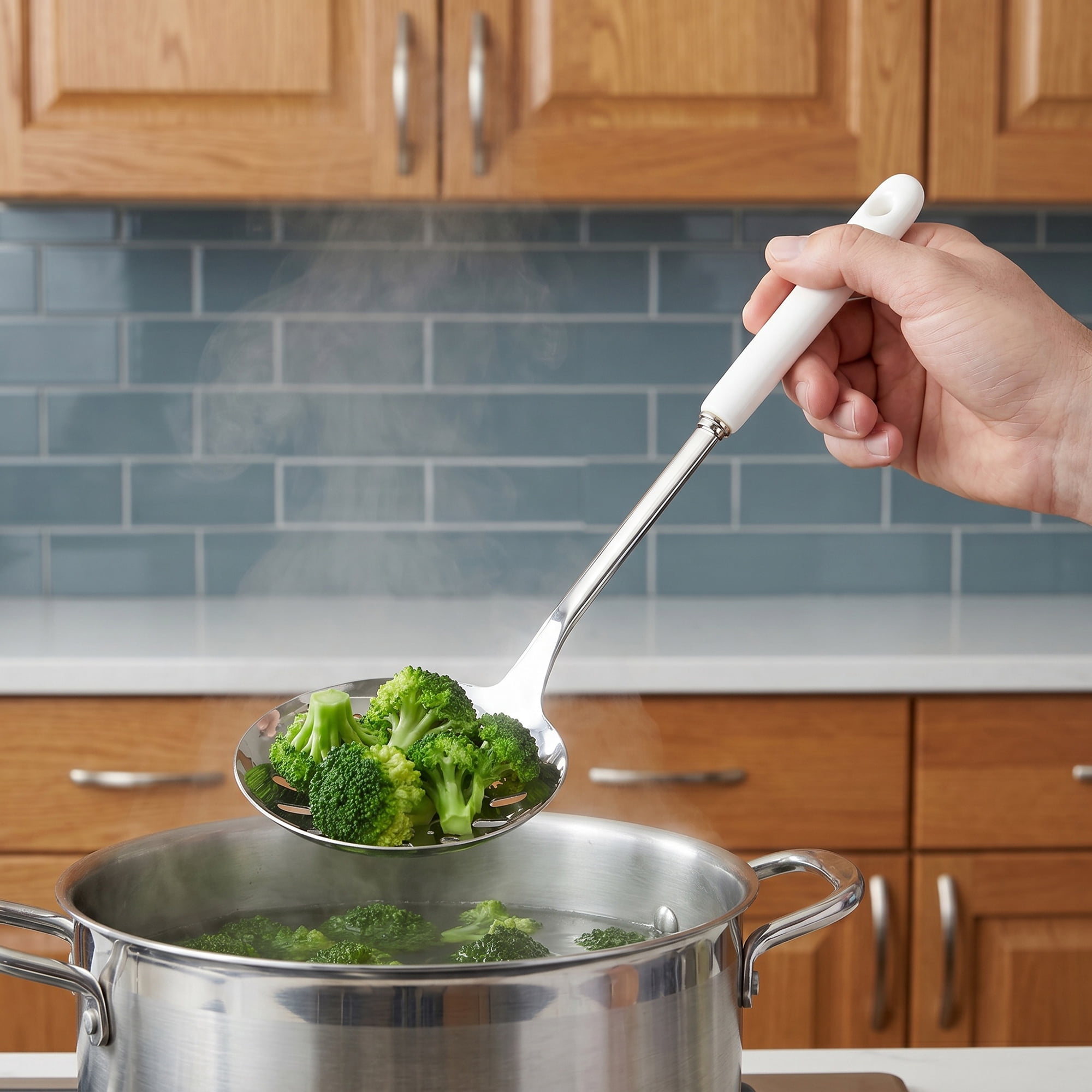 Unique Bargains Color-blocked Kitchen Utensil Set for Home Cooking White-Silver A 2pcs