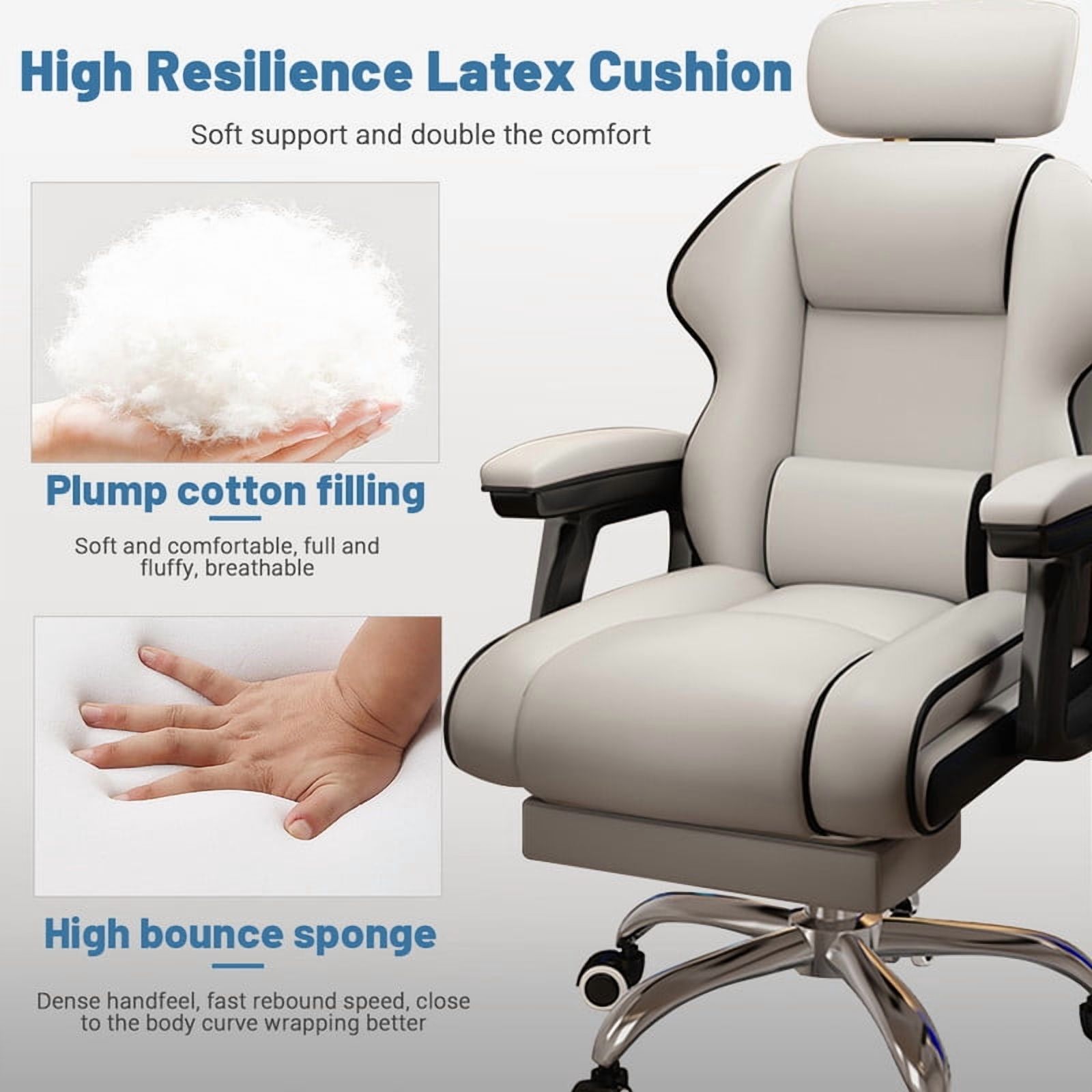 WXJHL Executive Computer Chair Home Office Desk Chair,Adjustable Angle, Ergonomic Adjustable Height PU Leather Chairs with Cushions Armrest for Long Time Seating-High Office Chair （White-Black）
