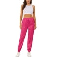 thumbnail image 2 of INSPIRE CHIC Women's Satin Cargo Joggers High Waisted Elastic Waist Casual Pants XL Rose Red, 2 of 6