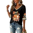 thumbnail image 5 of Trgacdwlo Womens Halloween Shirts V Neck Shirts for Women 3/4 Sleeve Ghost Pumpkin Graphic Fall Holiday Women Graphic Shirts, 5 of 5