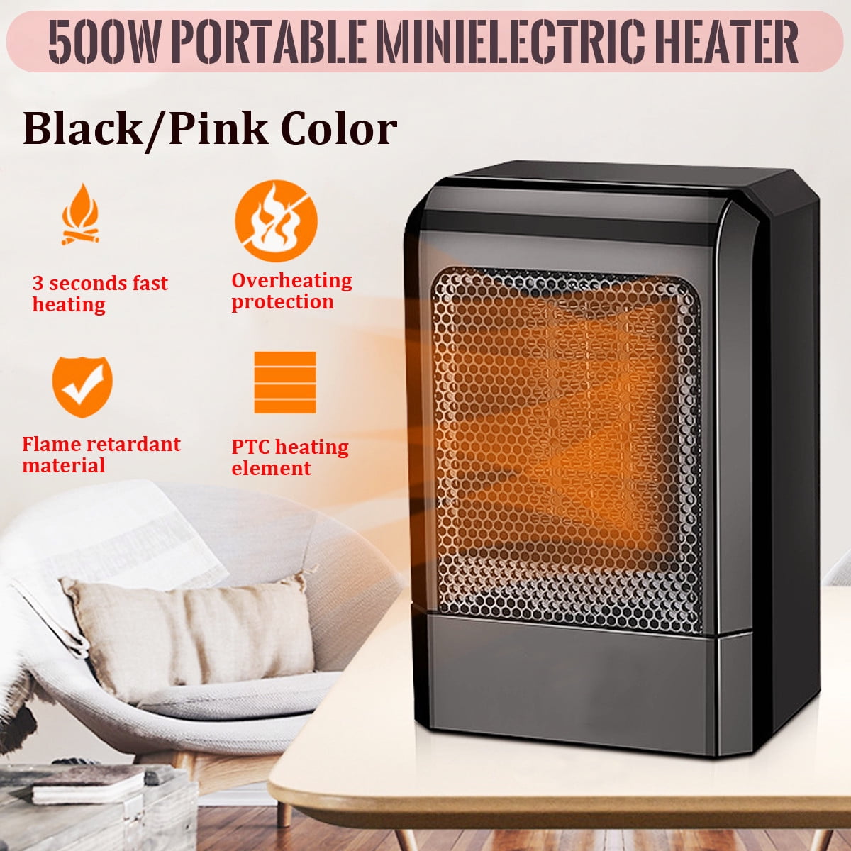 500W Portable Mini Electric Handy Air Heater Warm Fan Blower Room Fan