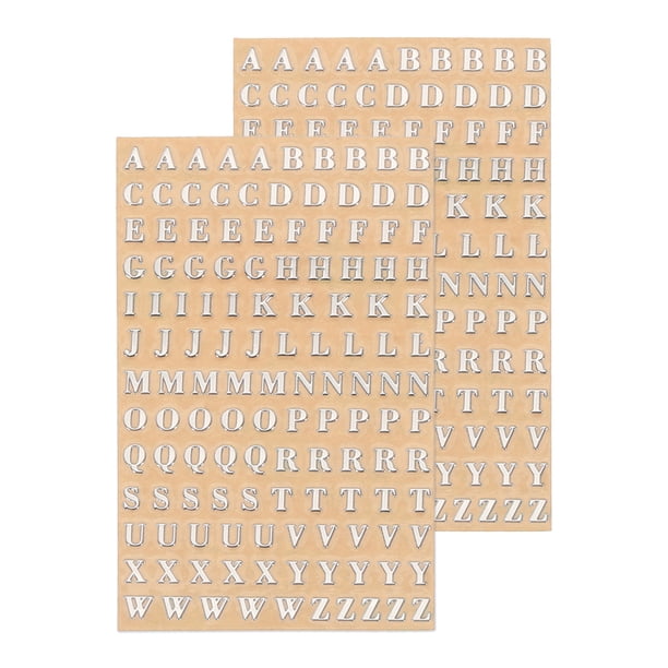 2 Hojas de Calcomanías de Resina Letras 3D Pequeñas de la A a la Z, Calcomanías de Alfabeto Plateado en Aleación Metálica Mayúscula para Uñas de Resina de 3 mm