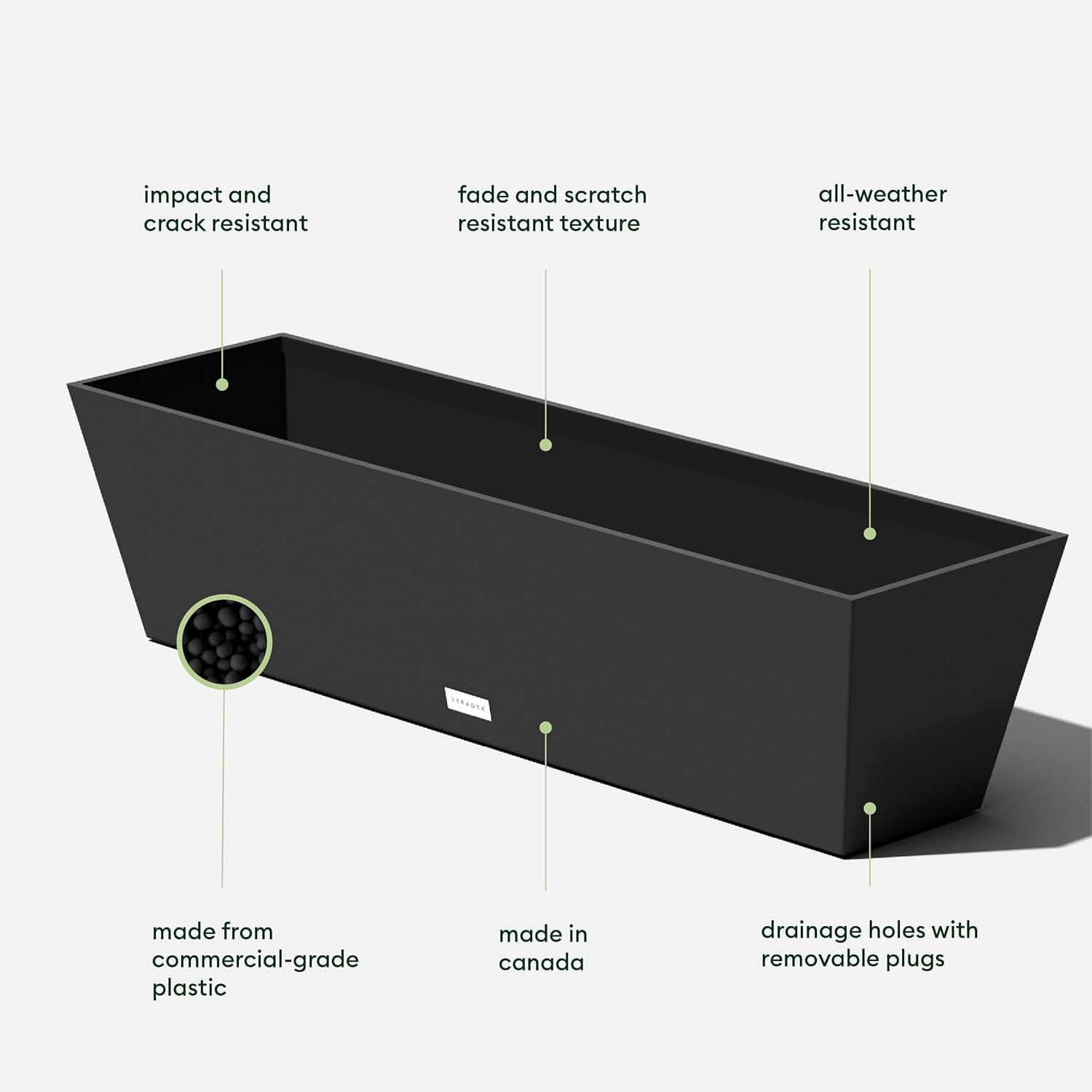 QHTER Pure Series Window Box Planter - Long Rectangular Planter for Indoor or Outdoor Windowsill/Balcony | Durable All-Weather Use with Drainage Holes | Modern Decor for Herbs, Small Plants, Flowers
