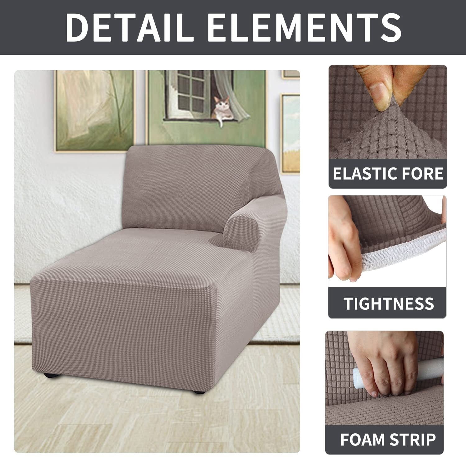 BH-JJSMGS Jacquard Chaise Lounge Cover,Modern Polar Fleece sectional Sofa slipcover,Stretch Left/Right Armchair Cover for loveseat L Shaped Sofa