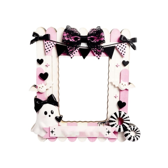 Halloween Wooden Photo Frame with Ghost and Donut Accents Creative Spooky Picture Frame Desktop Display Ornament for Holiday Memories Home Decor