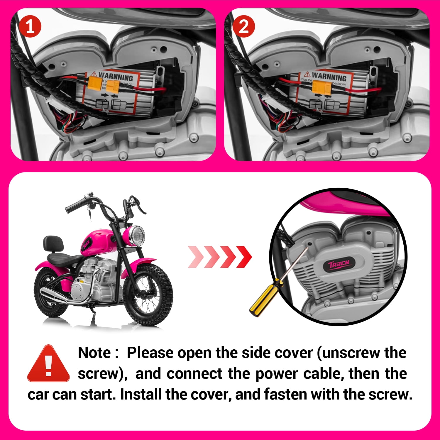 Track 7 24V Electric Dirt Bike for kids, 250W Ride on Motorcycle with Twist Grip Throttle, Hand-Operated Brakes, Key Start, Off-Road Motocross Speed Up to 10 MPH, Age 8+, Pink