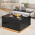thumbnail image 4 of Aphthongs 35.4" Square Lift Top Coffee Table with LED Lights, Modern High Gloss Coffee Table with Rounded Conner & Hidden Storage, Multi-Function Coffee Table Living Room Furniture, Black, 4 of 10