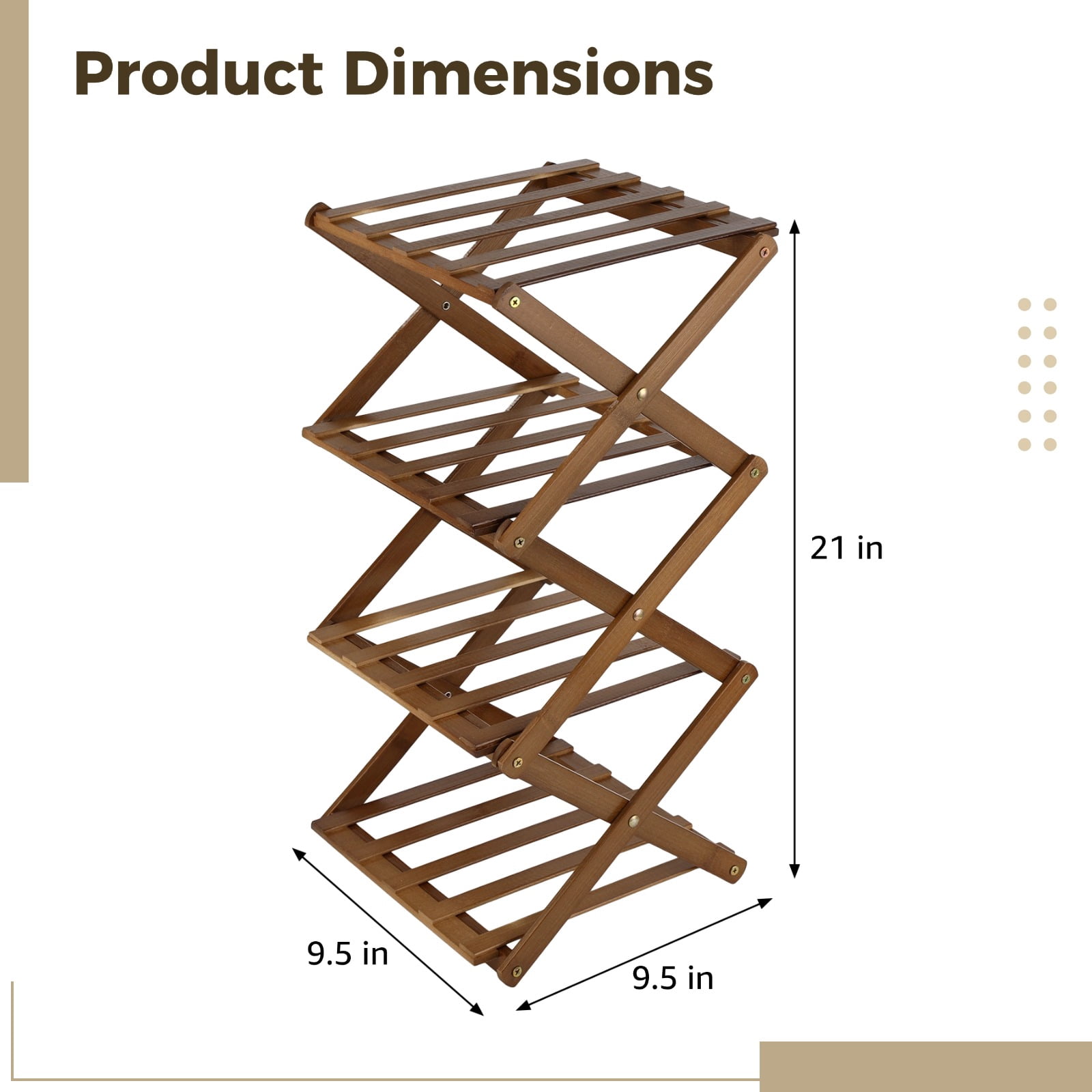 4-Tier Vertical Foldable Shoe Rack, Space-Saving Wood Rack Organizer, No Installation Required, Narrow Design for Entryway, Closet, and Living Room, 21 x 9.5 x 9.5 in Brown